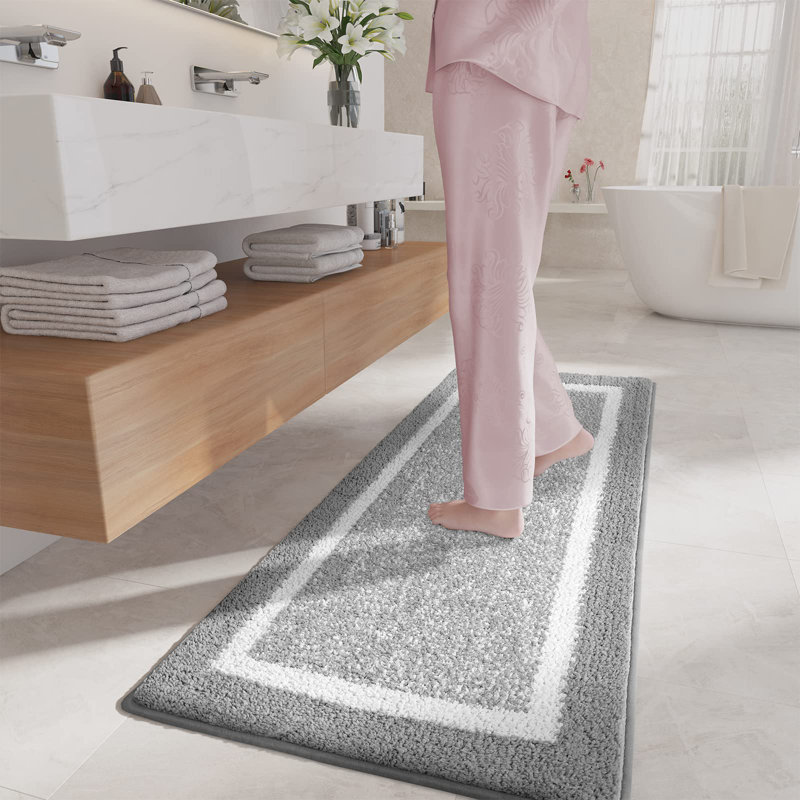 Ebern Designs Bathroom Runner Non Slip, Gray Bath Runner Rug, Absorbent ...